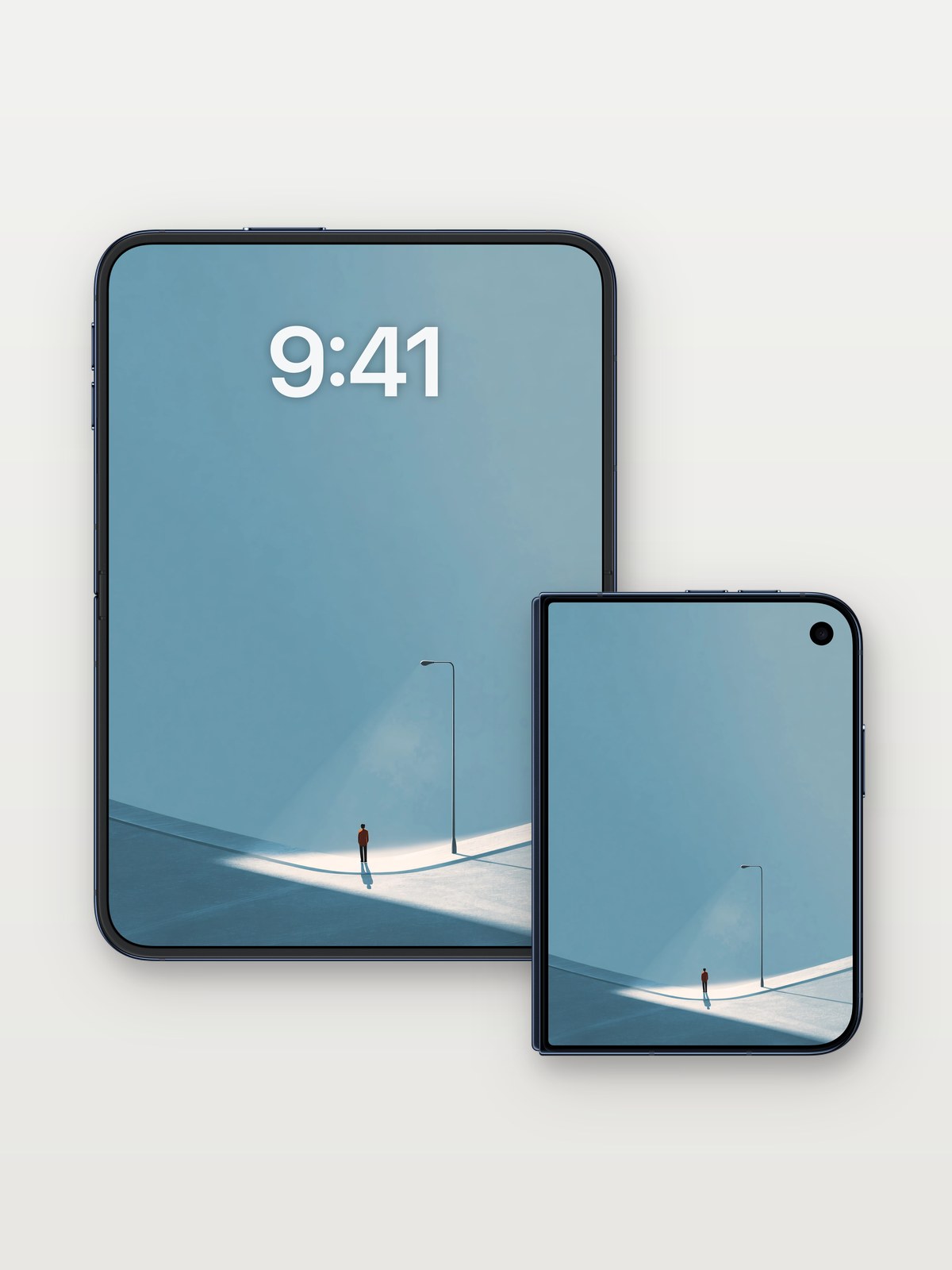 Solitary Horizon Wallpaper with Light's Whisper on iPhone Duo, open and closed