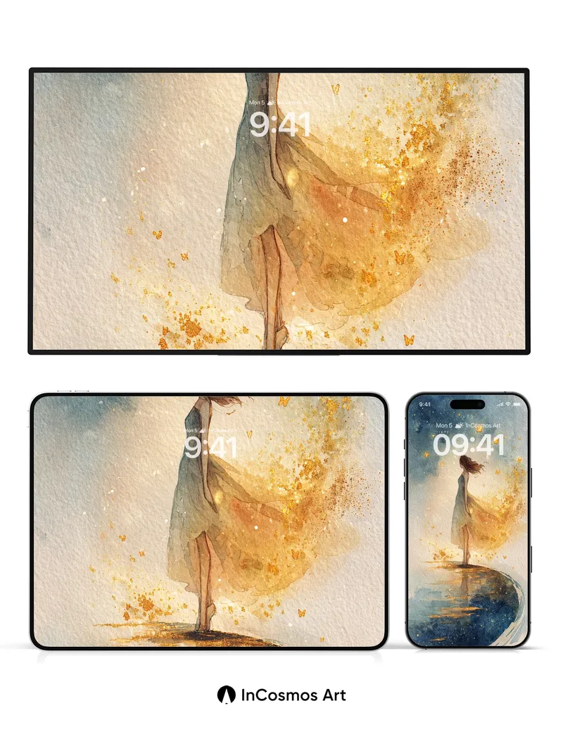 Golden Whisper Wallpaper with Starlit Reflection