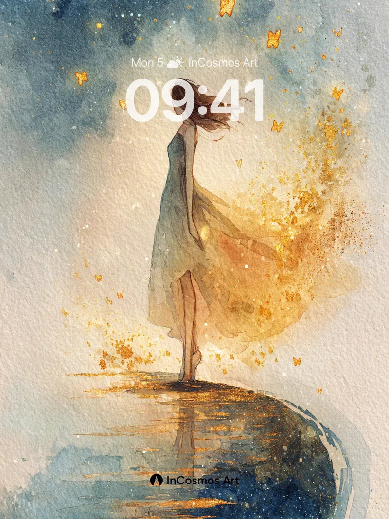 Golden Whisper Wallpaper with Starlit Reflection