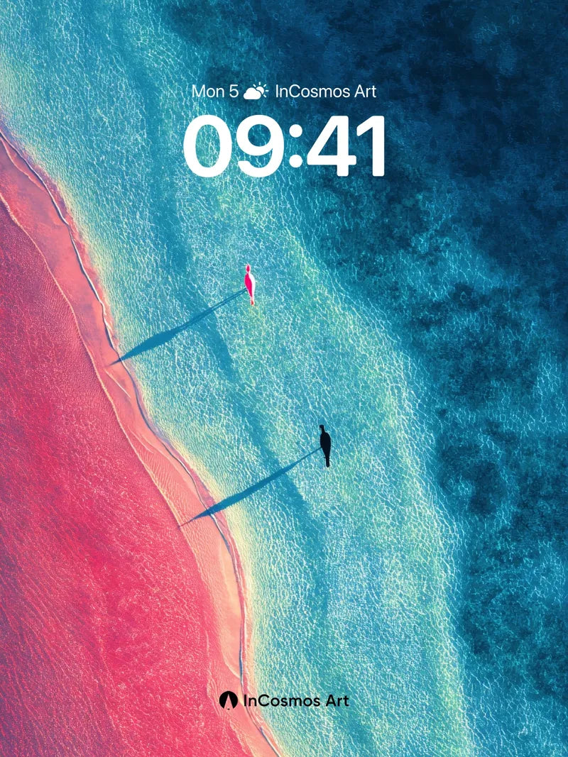 Surreal Shoreline Wallpaper with Floating Silhouettes