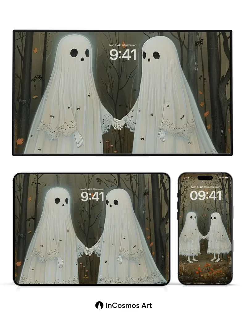 Whispering Ghosts Wallpaper with Lace Embrace