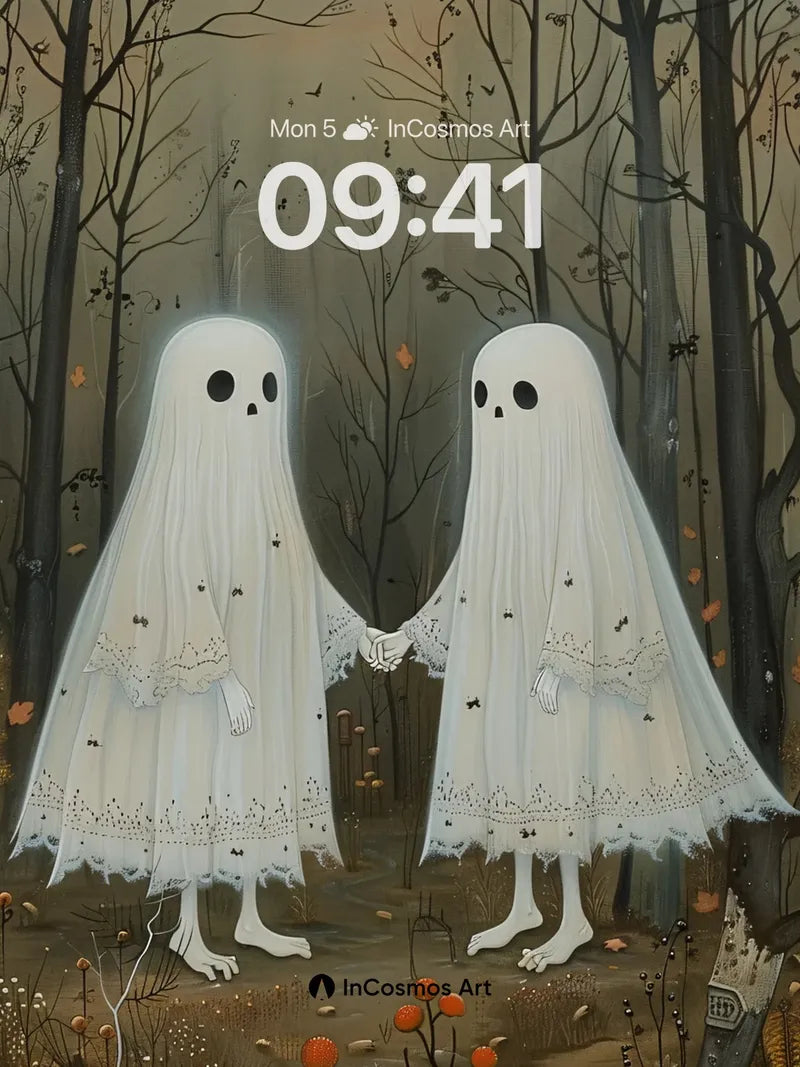 Whispering Ghosts Wallpaper with Lace Embrace