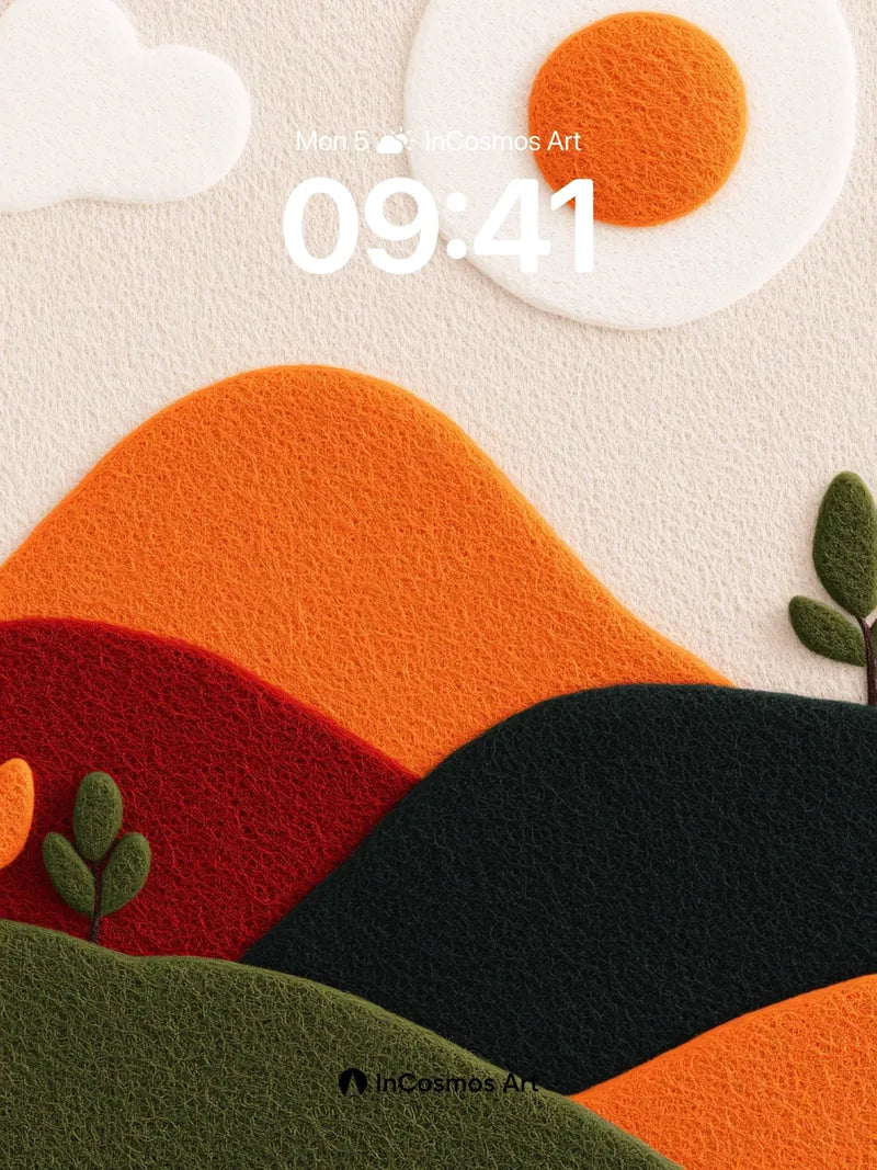 Sunny Felt Landscape Wallpaper with Textured Hills