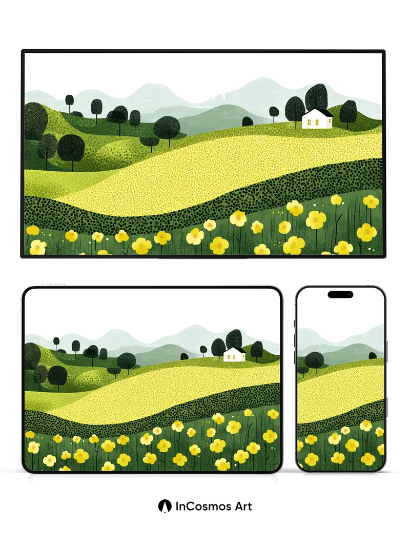 Golden Field Wallpaper with Whispering Hills