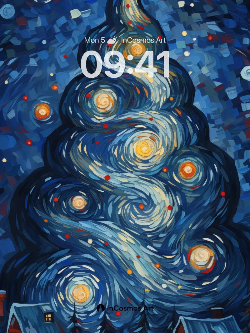 Starry Night Christmas Wallpaper with Swirling Light wallpaper for iPhone, iPad & Mac