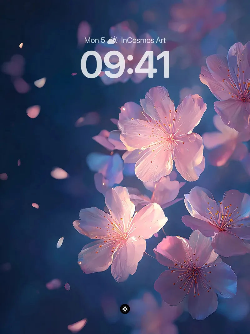 Soft Petal Drift Wallpaper in Deep Indigo wallpaper for iPhone, iPad & Mac