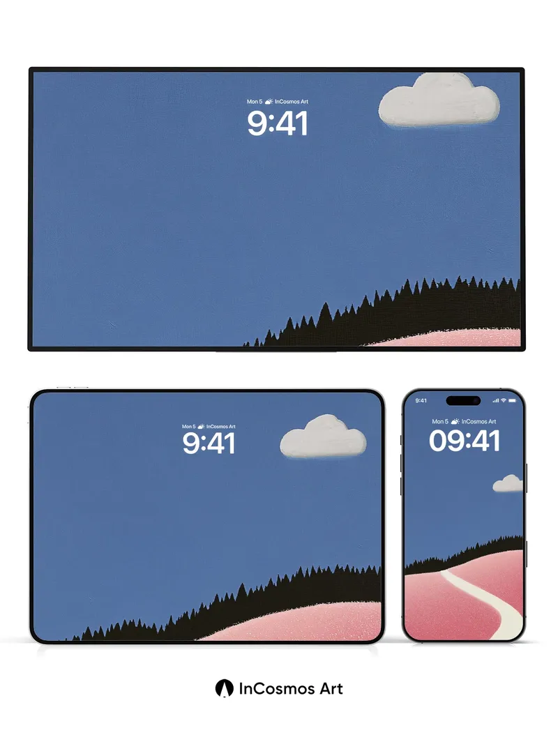 Serene Pink Path Wallpaper with Midnight Forest Edge