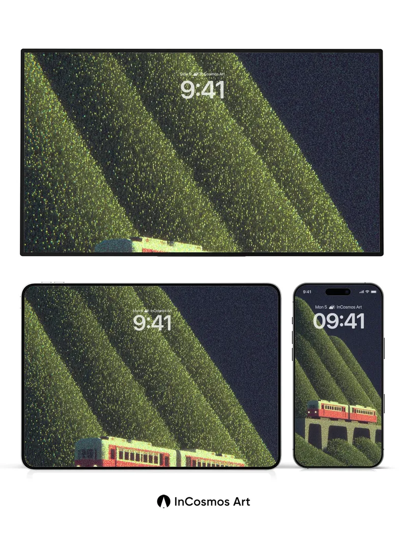 Night Train Serenade Wallpaper with Pixel Forest