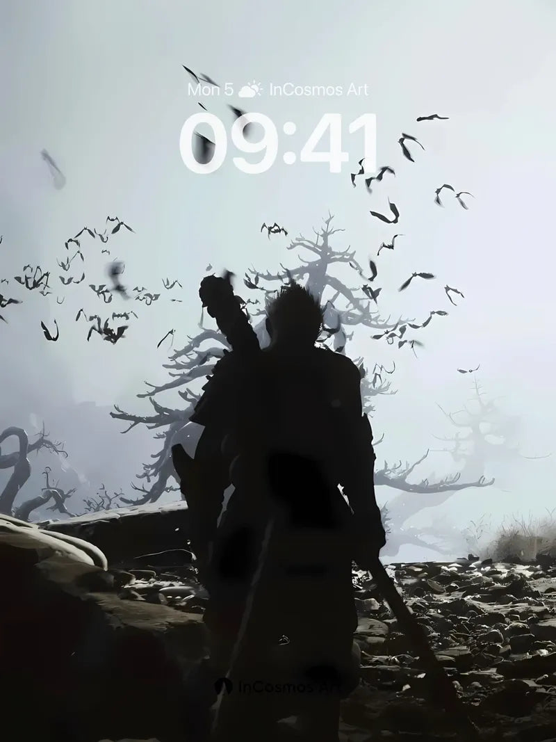 Silhouetted Wanderer Wallpaper with Flying Shadows