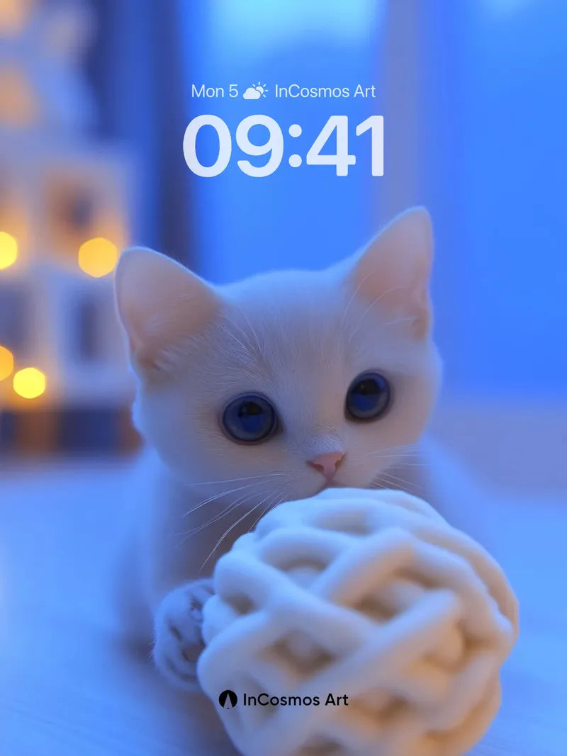 Luminous Purr Wallpaper with Yarn Ball Embrace wallpaper for iPhone, iPad & Mac