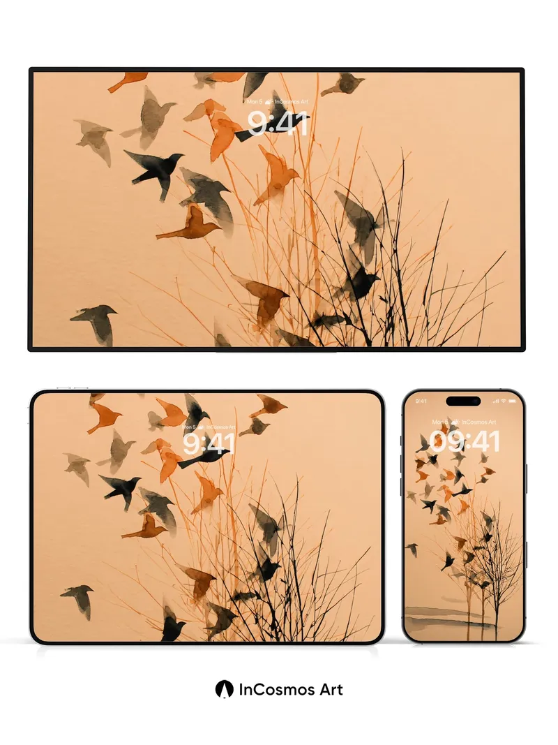 Autumn Whisper Wallpaper with Flock in Flight