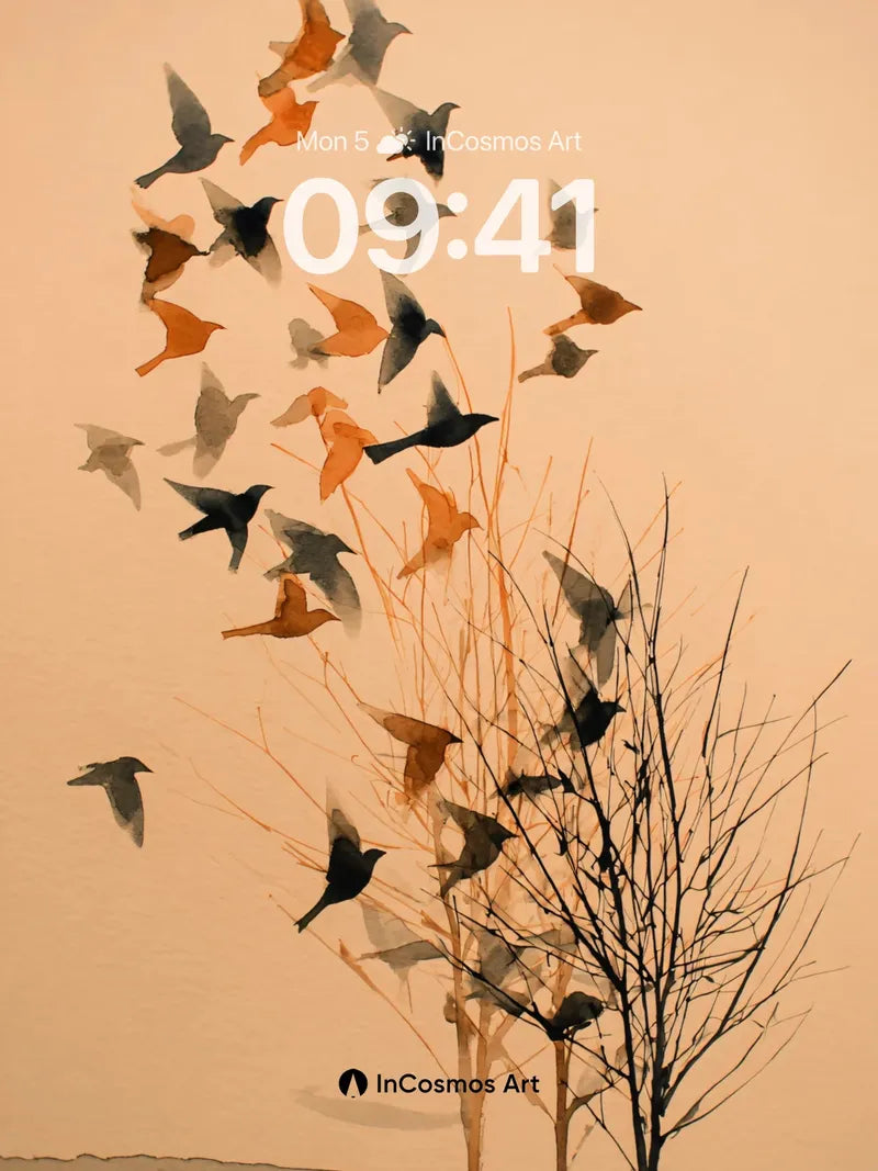 Autumn Whisper Wallpaper with Flock in Flight