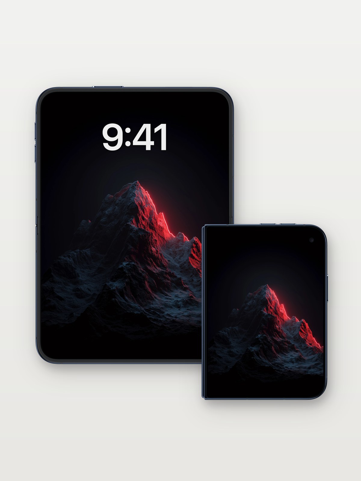 Neon Edge Wallpaper with Frozen Fire on iPhone Duo, open and closed