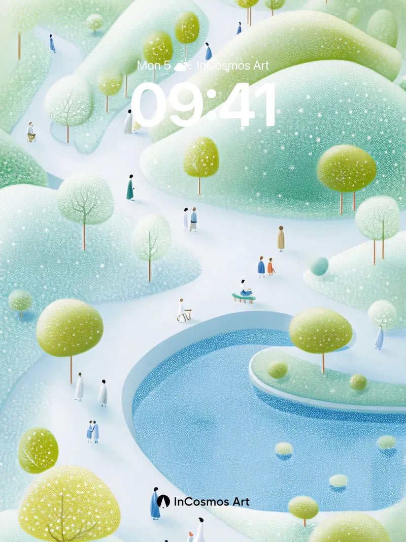 Serene Snowdrift Wallpaper with Floating Trees