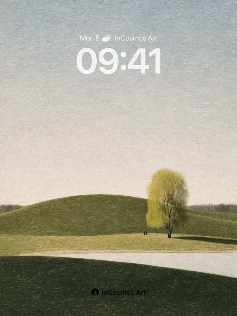 Serenity Ridge Wallpaper with Solitary Willow wallpaper for iPhone, iPad & Mac