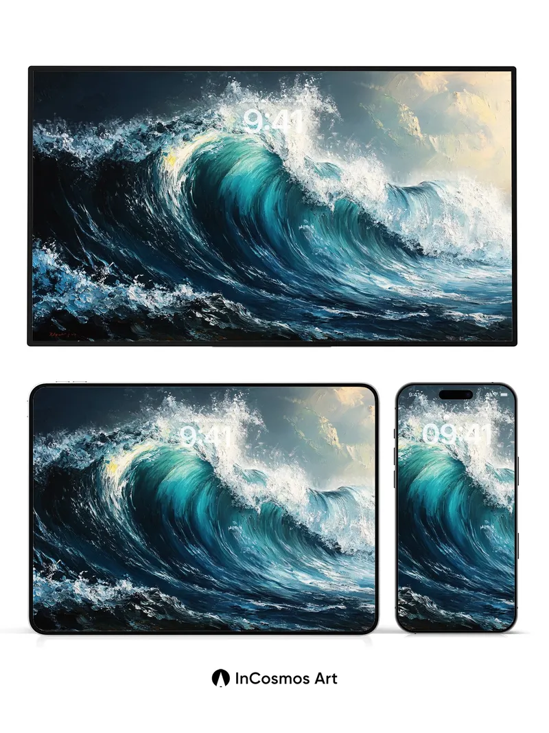 Turbulent Sea Wallpaper with Hokusai Echo