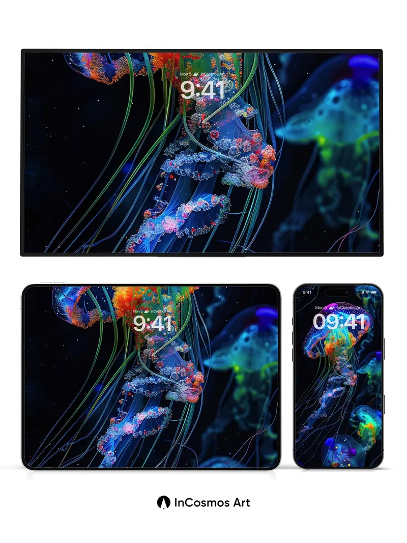 Luminous Depths Wallpaper with Bioluminescent Drift