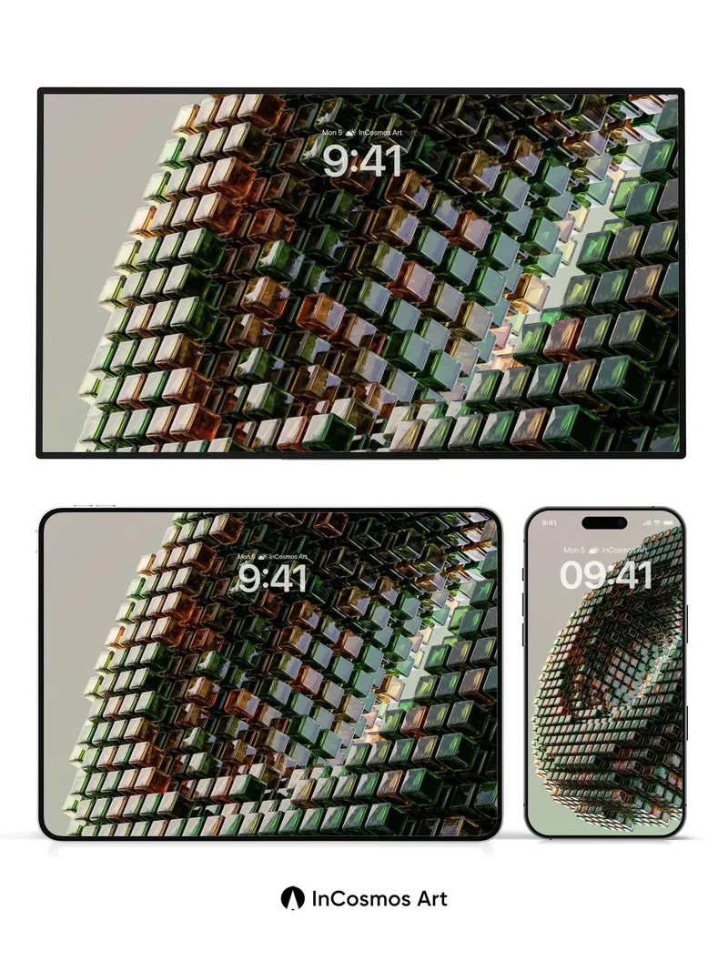 Emerald Grid Wallpaper with Shifting Light