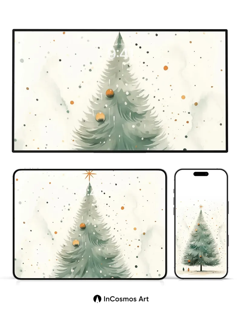 Serene Snowfall Wallpaper with Golden Starlight