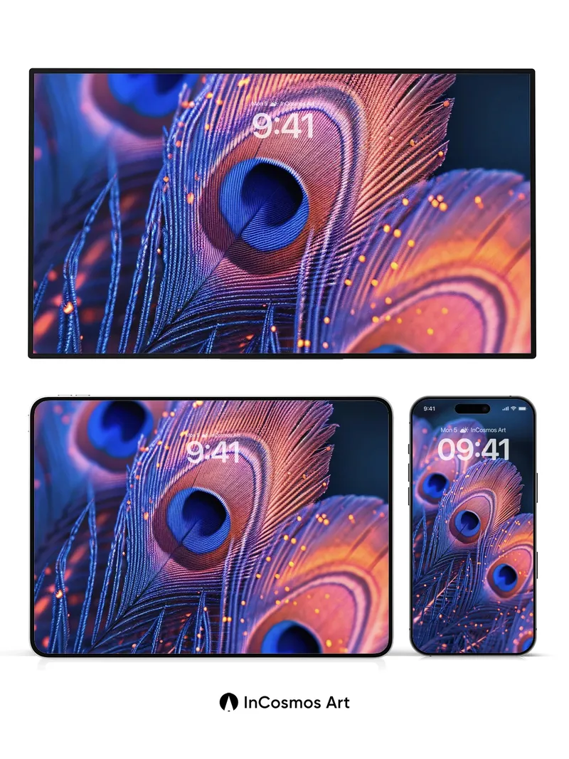 Luminous Peacock Wallpaper with Cosmic Eyes