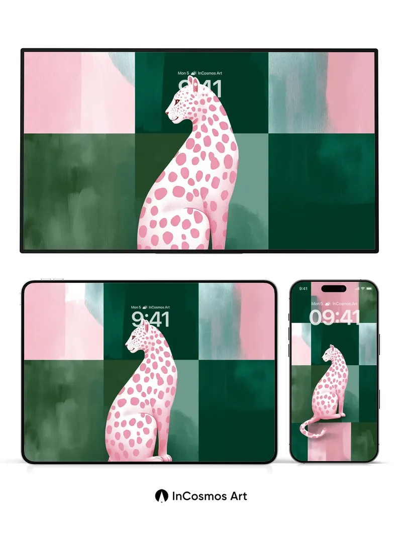 Surreal Pink Leopard Wallpaper with Geometric Echoes