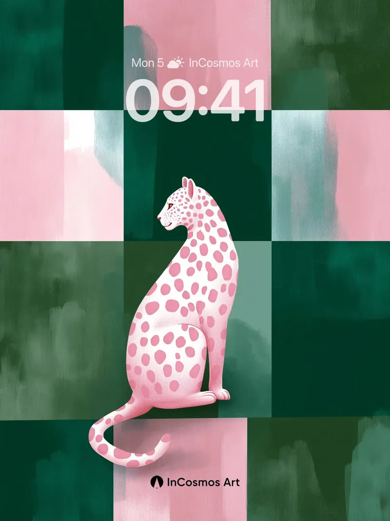 Surreal Pink Leopard Wallpaper with Geometric Echoes wallpaper for iPhone, iPad & Mac