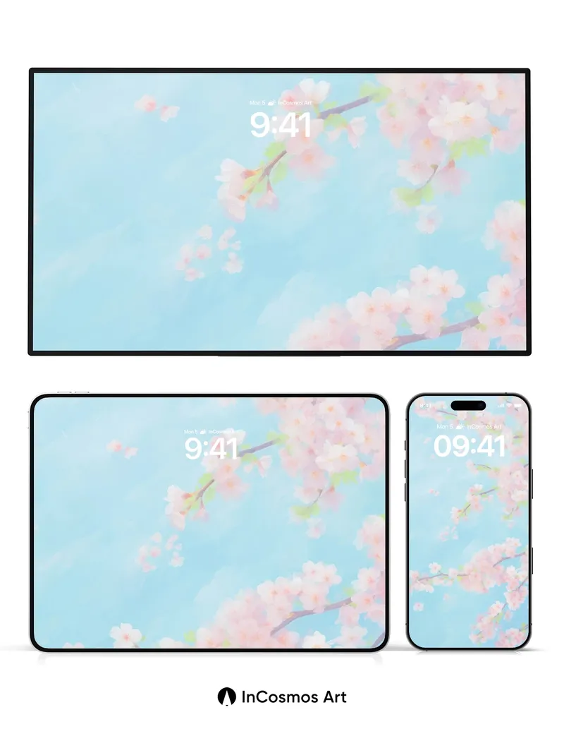 Serene Cherry Bloom Wallpaper with Floating Petals