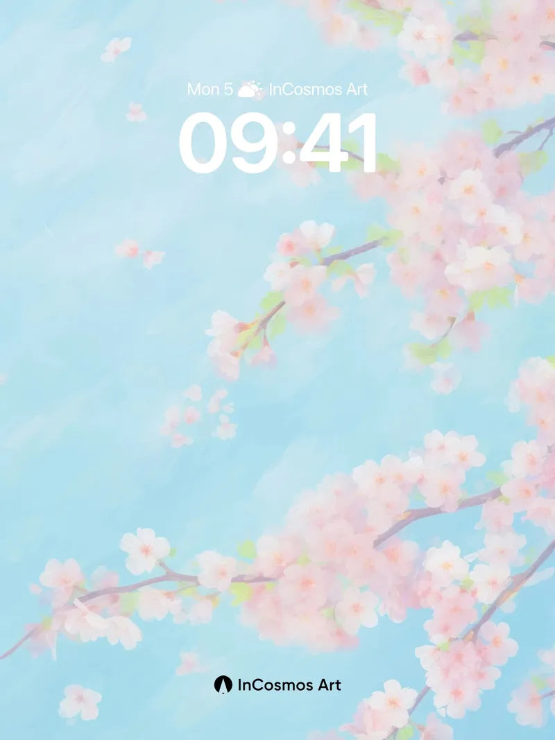 Serene Cherry Bloom Wallpaper with Floating Petals wallpaper for iPhone, iPad & Mac