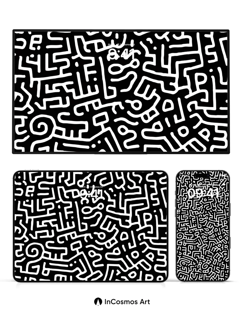 Ink Labyrinth Wallpaper with Twisting Lines