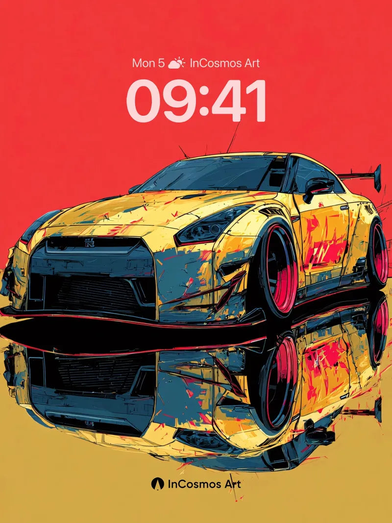 Neon Pulse Wallpaper with Reflective Chrome