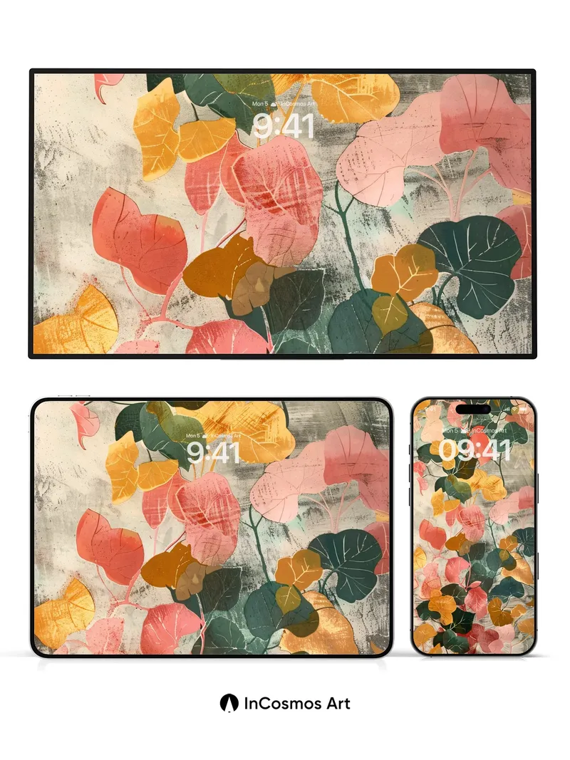 Autumn Hush Wallpaper with Painted Leaves