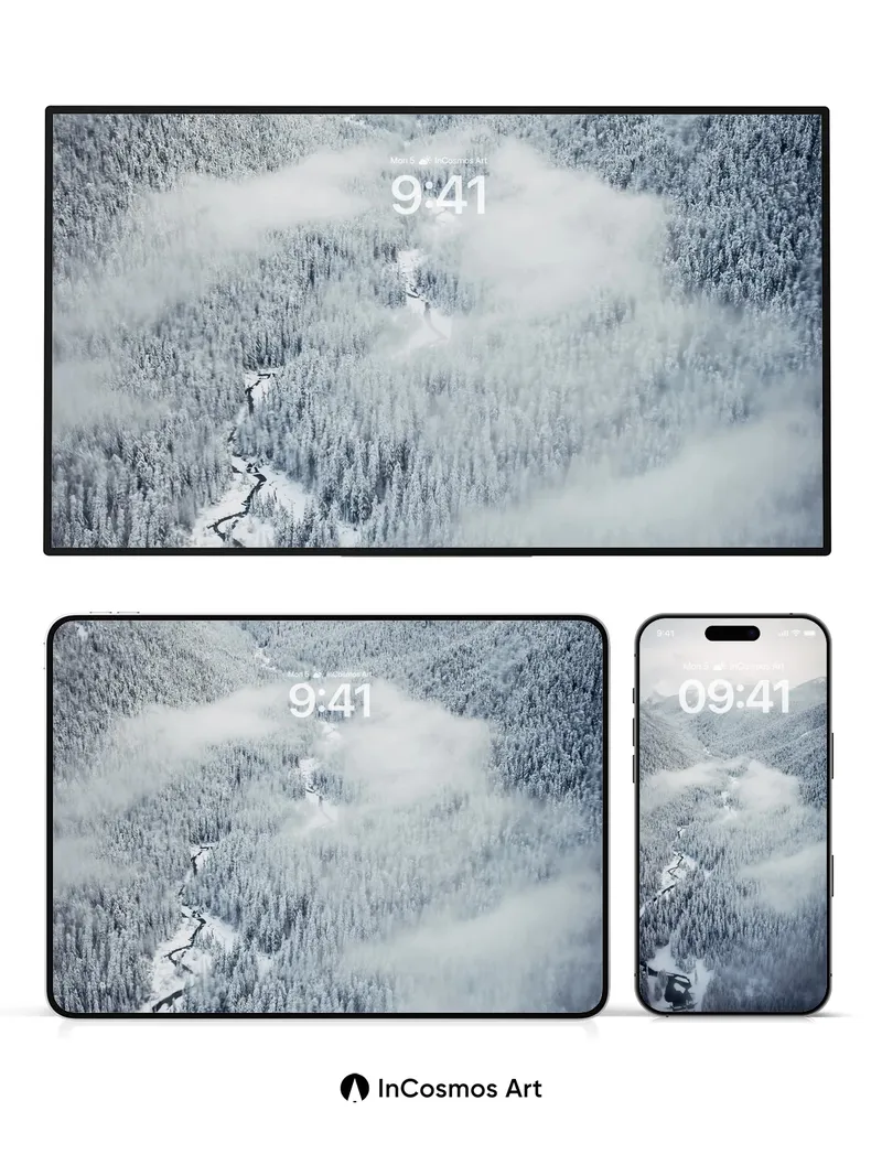 Frost Veil Wallpaper with Whispering Pines