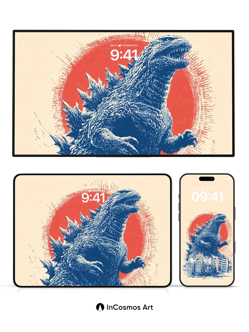 Retro Roar Wallpaper with Sunburst Drama