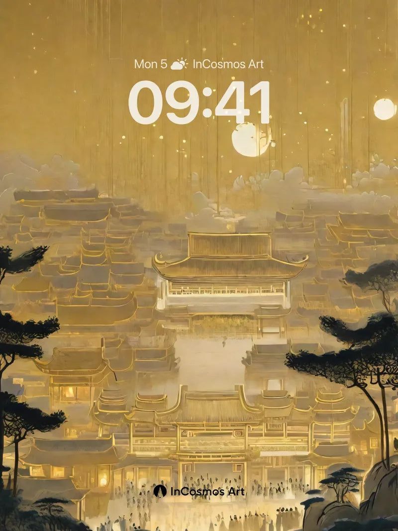Golden Reverie Wallpaper with Celestial Rain