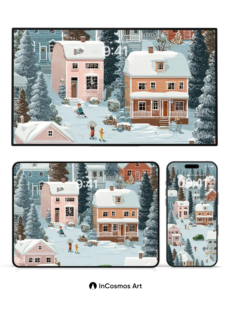Whispering Snowfall Wallpaper with Storybook Homes