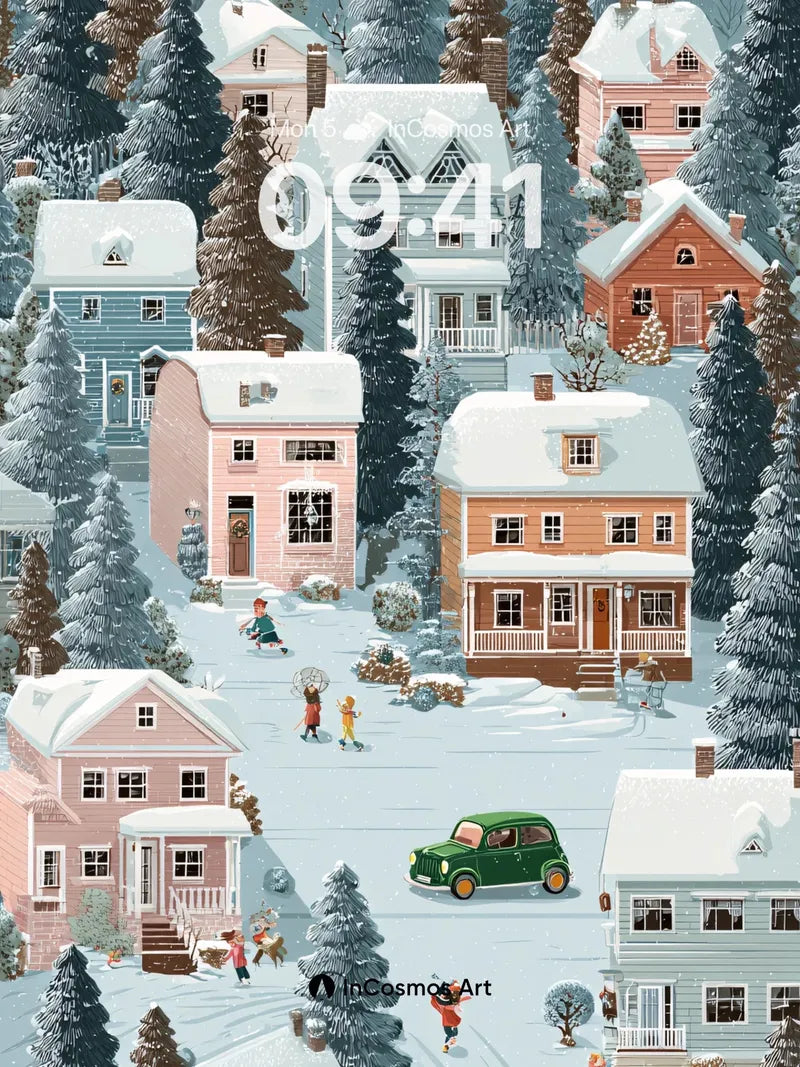 Whispering Snowfall Wallpaper with Storybook Homes wallpaper for iPhone, iPad & Mac