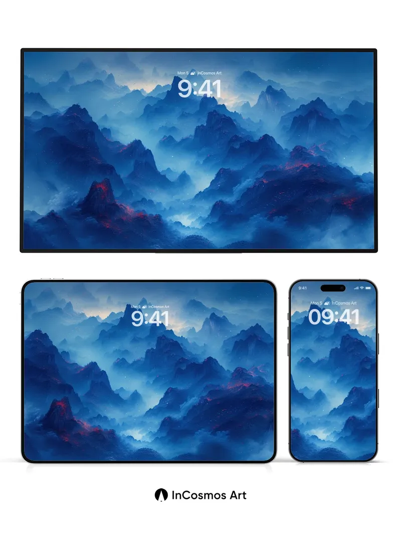 Ethereal Peaks Wallpaper with Crimson Veins