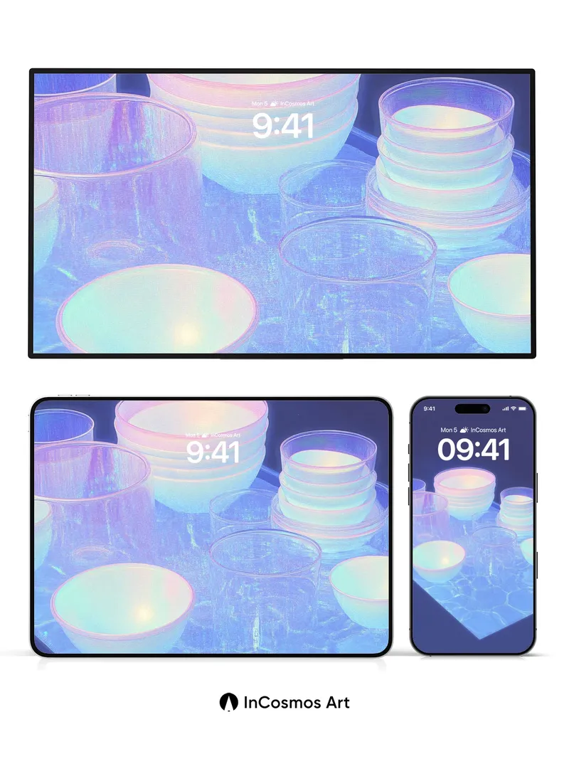 Iridescent Glass Wallpaper with Floating Light