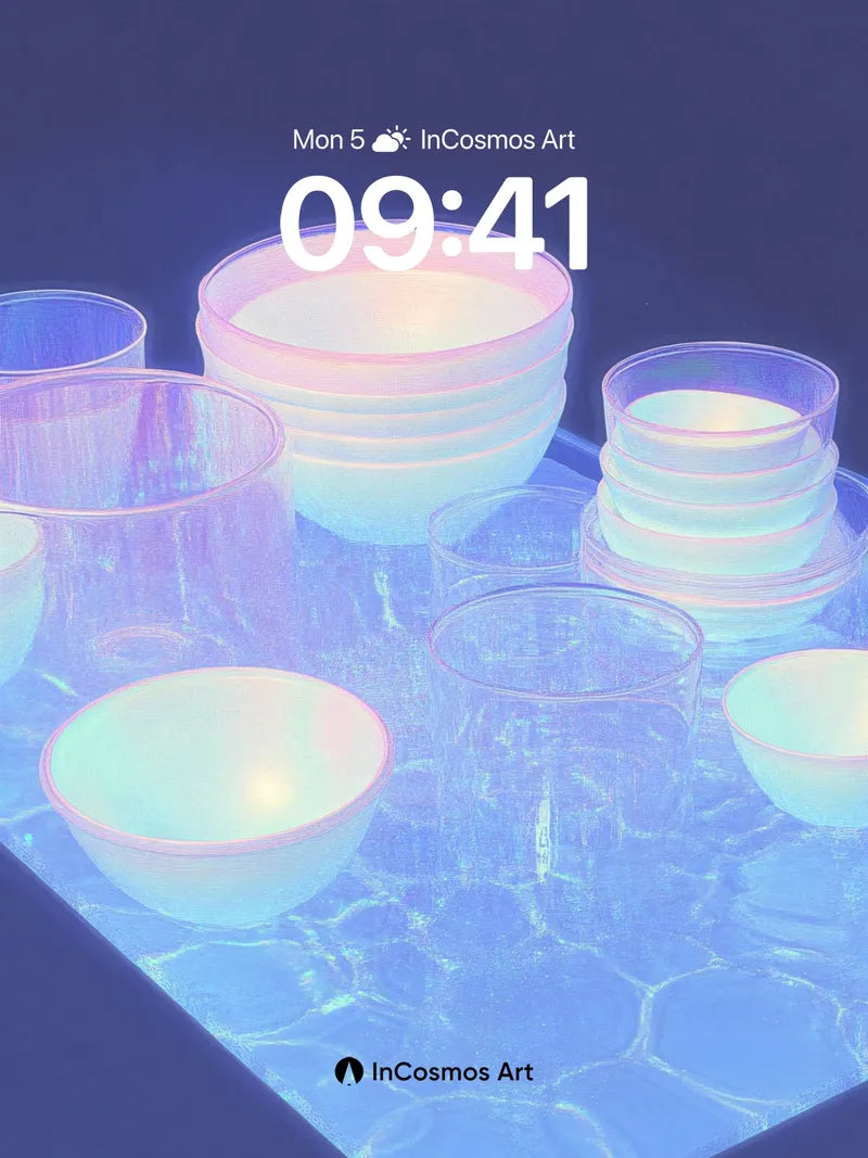 Iridescent Glass Wallpaper with Floating Light