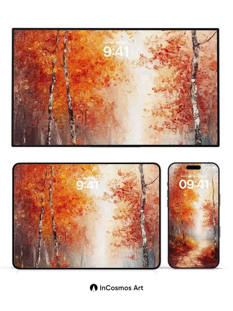 Autumn Hush Wallpaper with Birch Whispers