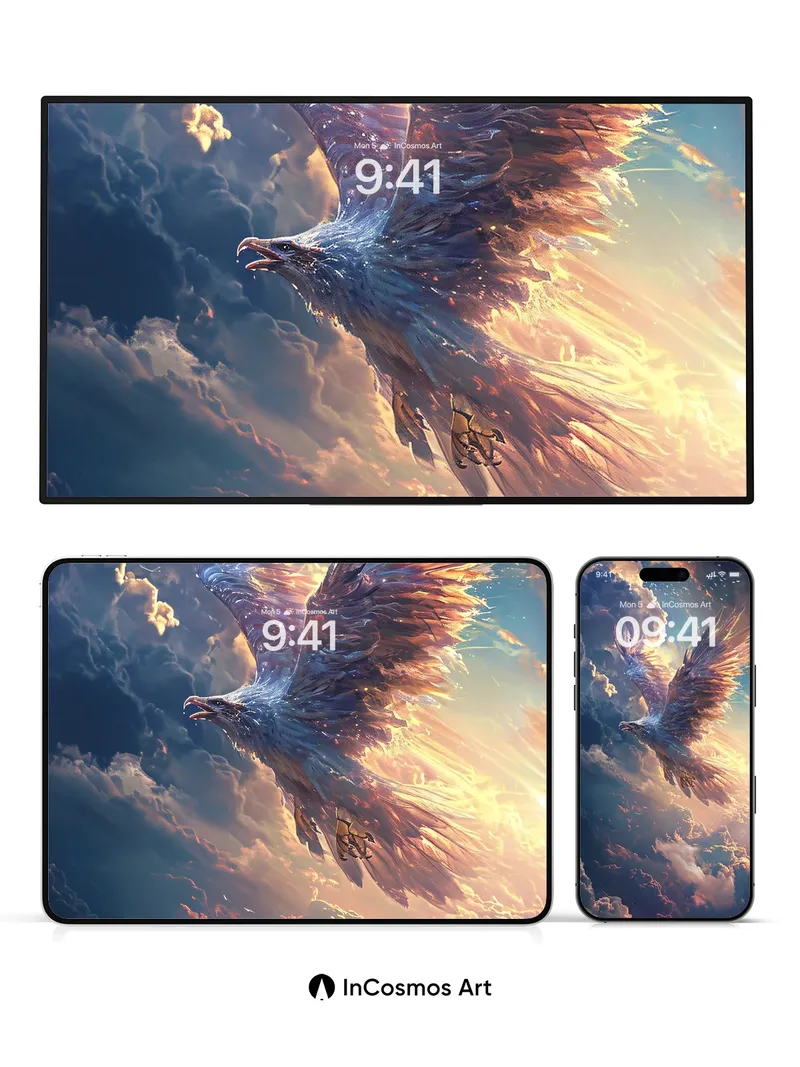 Celestial Soar Wallpaper with Sunlit Feathers