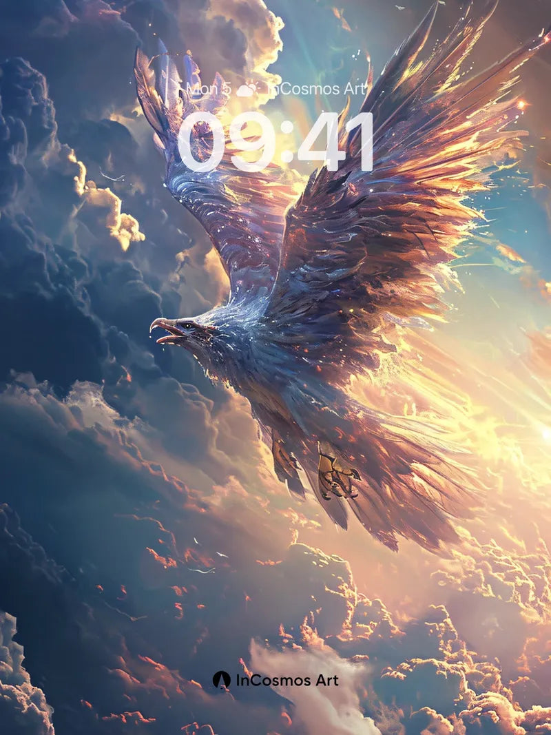 Celestial Soar Wallpaper with Sunlit Feathers
