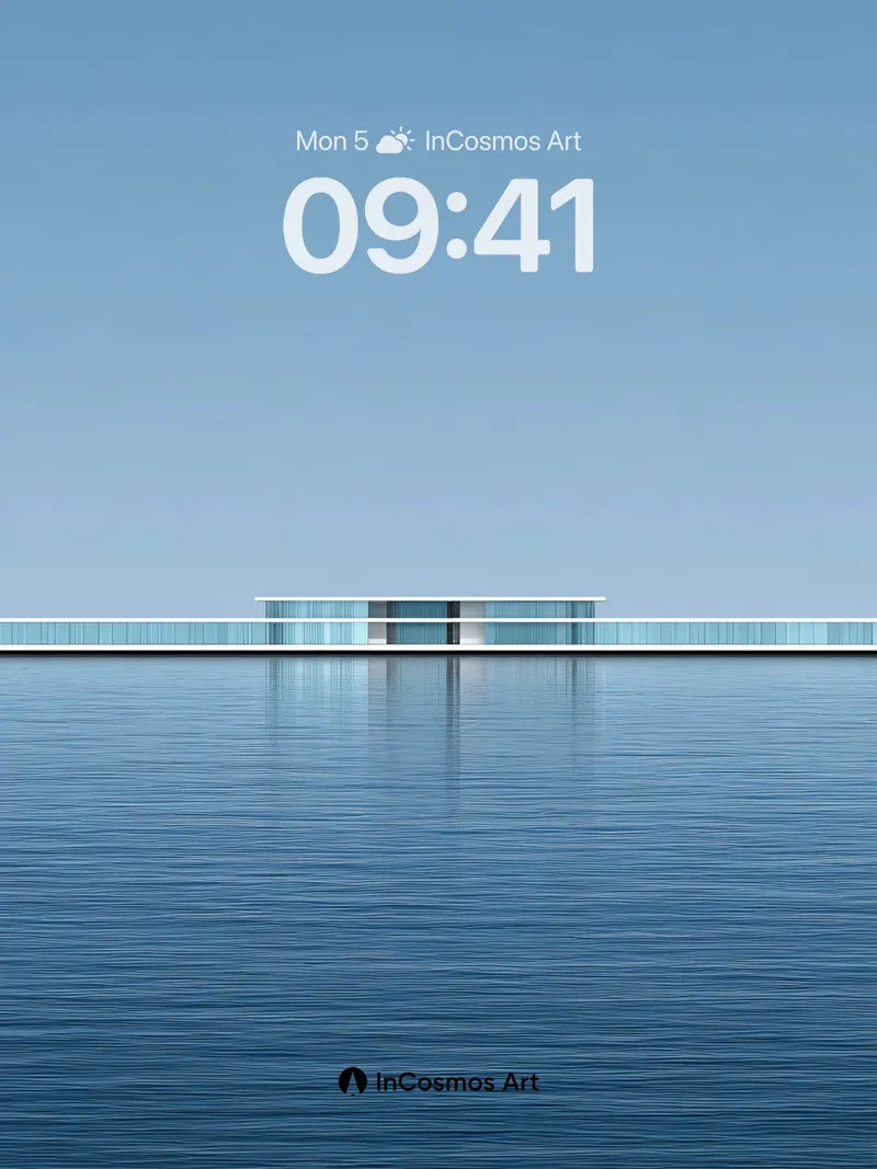 Serene Horizon Wallpaper with Floating Glass Pavilion