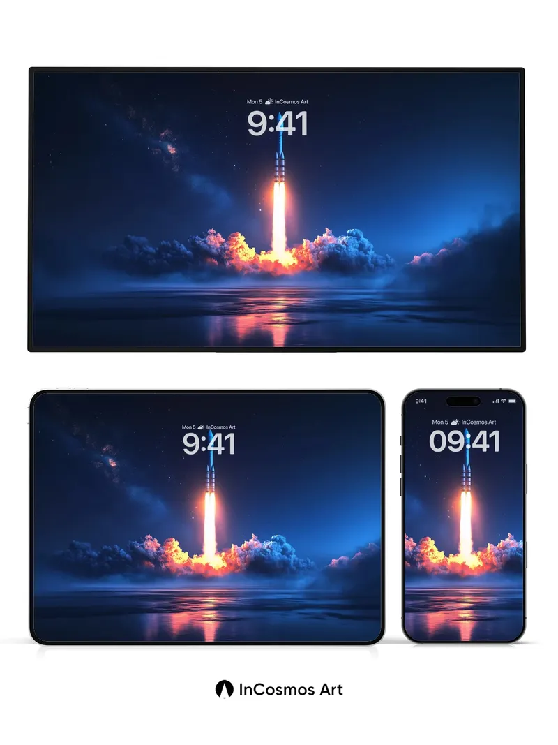 Cosmic Ignition Wallpaper with Nebula Reflections