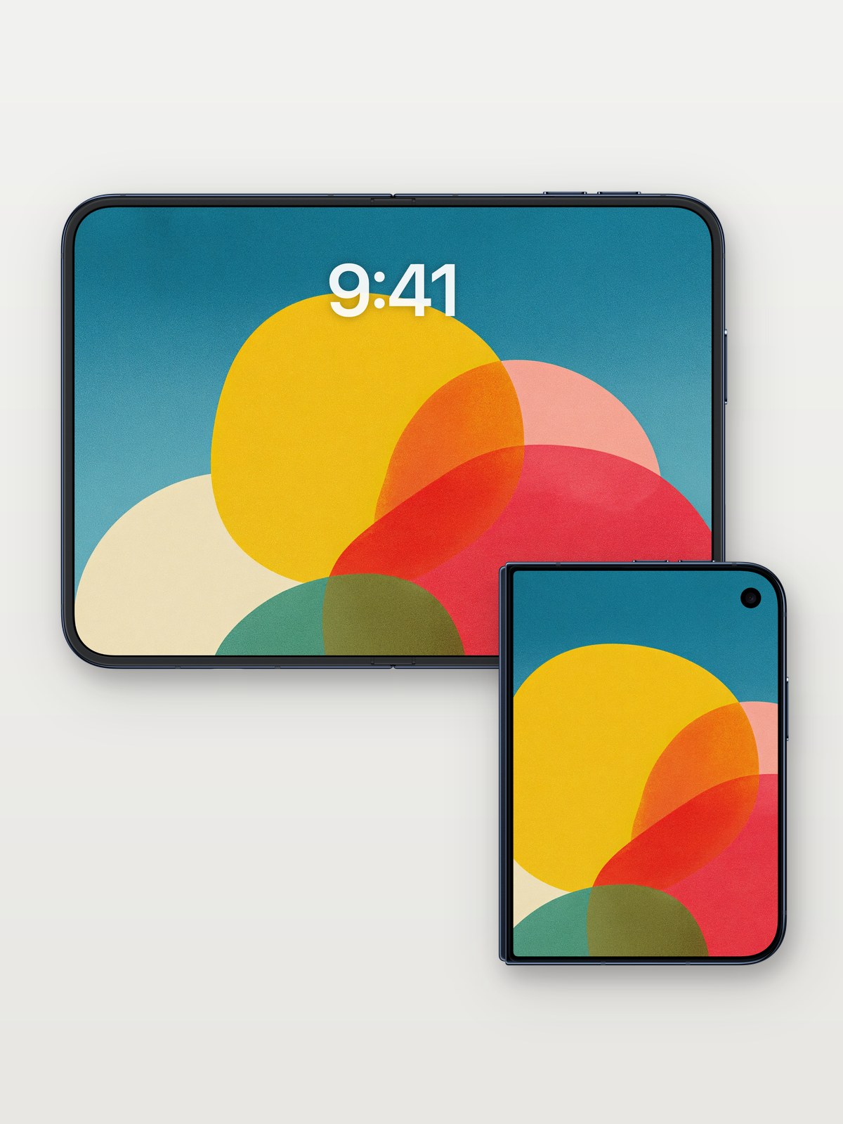 Gradient Flow Wallpaper on iPhone Duo, open and closed