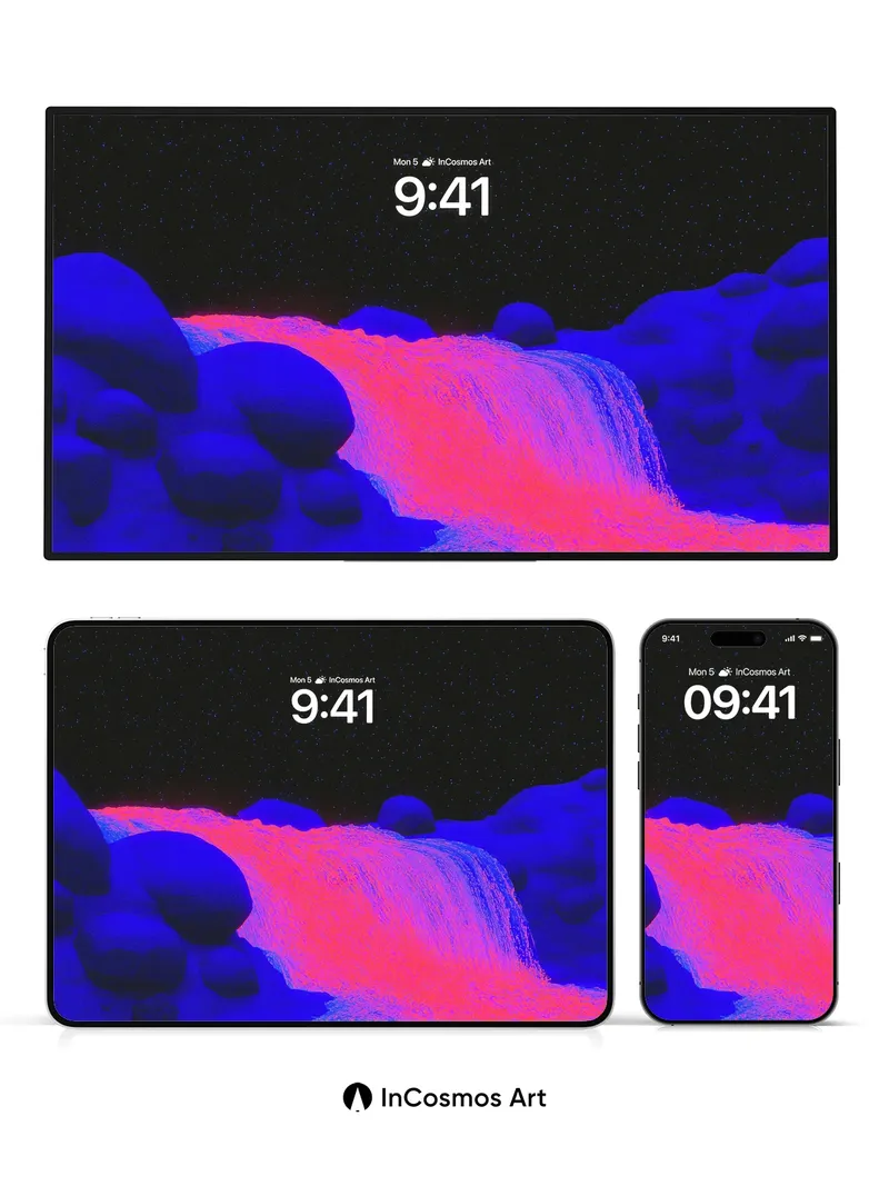 Neon Cascade Wallpaper with Cosmic Flow