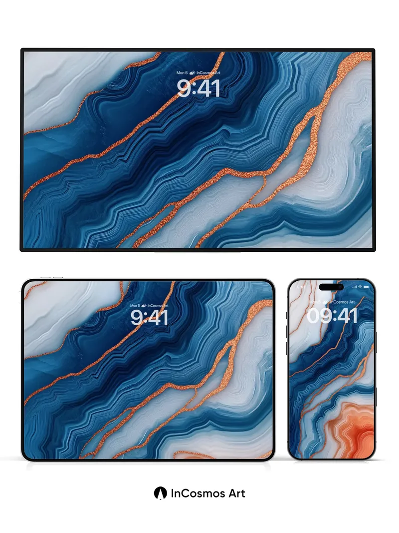 Copper Vein Wallpaper with Deep Ocean Flow