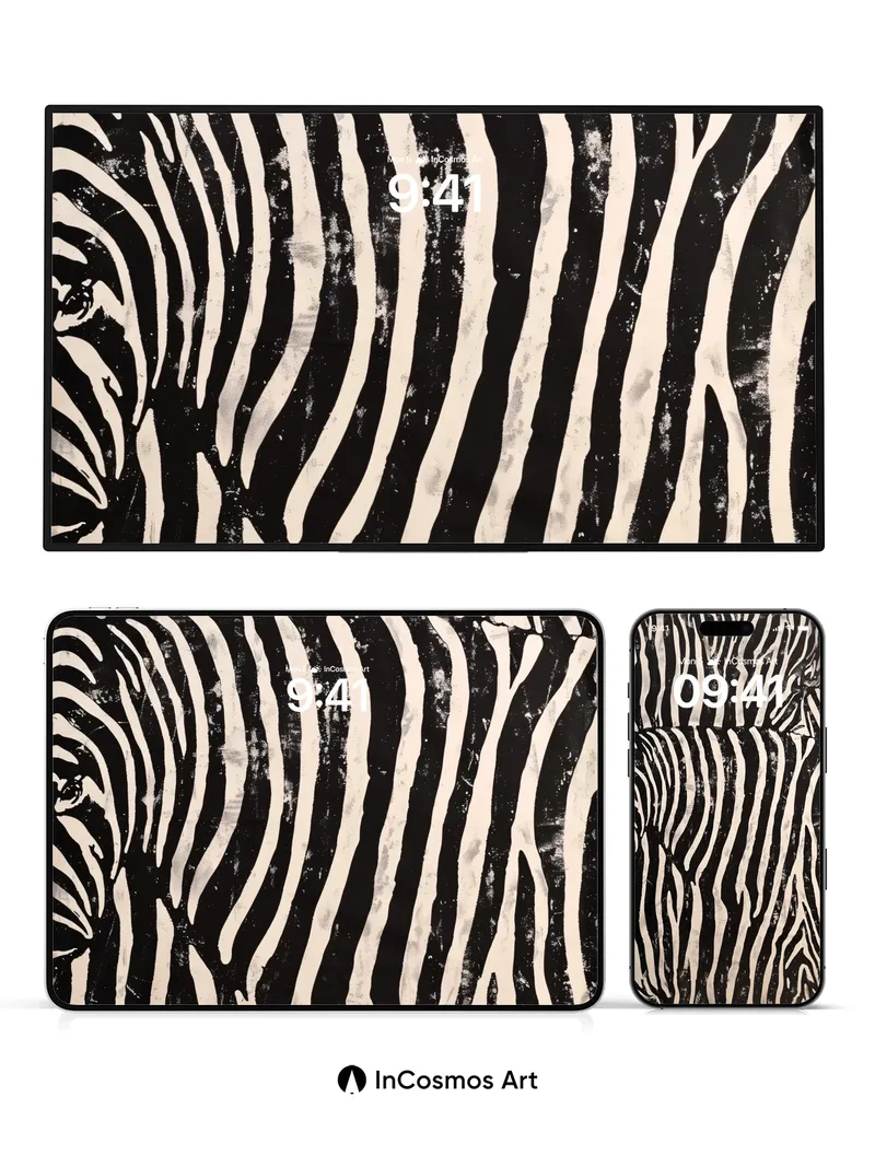 Zebra Pulse Wallpaper with Ink-Blot Texture