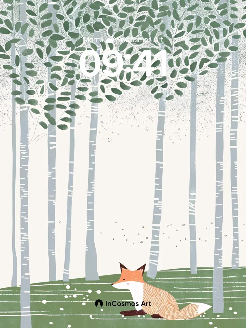 Whispering Birch Wallpaper with Fox in Stillness