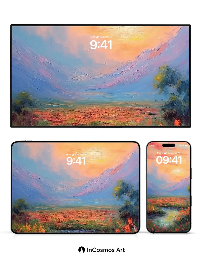 Serenity River Wallpaper with Sunset Hues